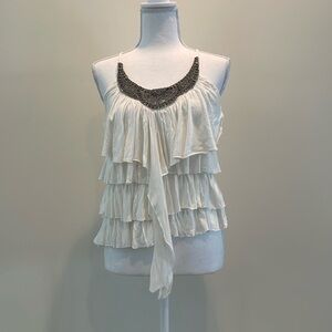 Ophelia White Beaded & Ruffled Tiered Cami. Small